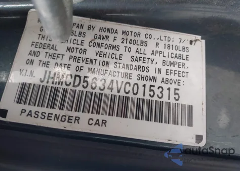 1997 Honda Accord Lx z USA, uszkodzony, nr VIN JHMCD5634VC015315